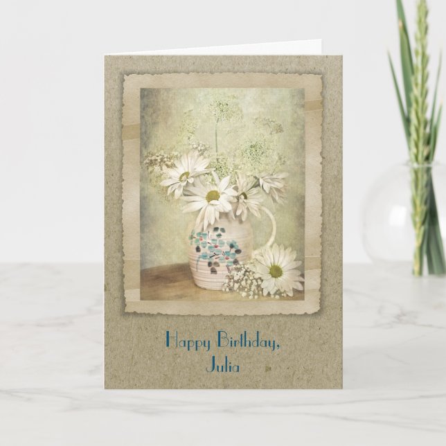 Vintage Daisy Birthday Bouquet Kort (Framsida)