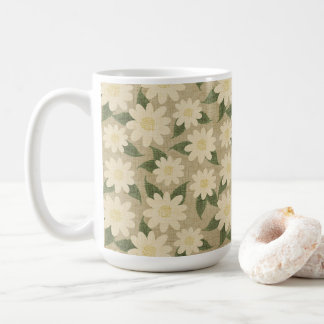 Vintage Daisy Blommönster i Sälggrönt och Crème Kaffemugg