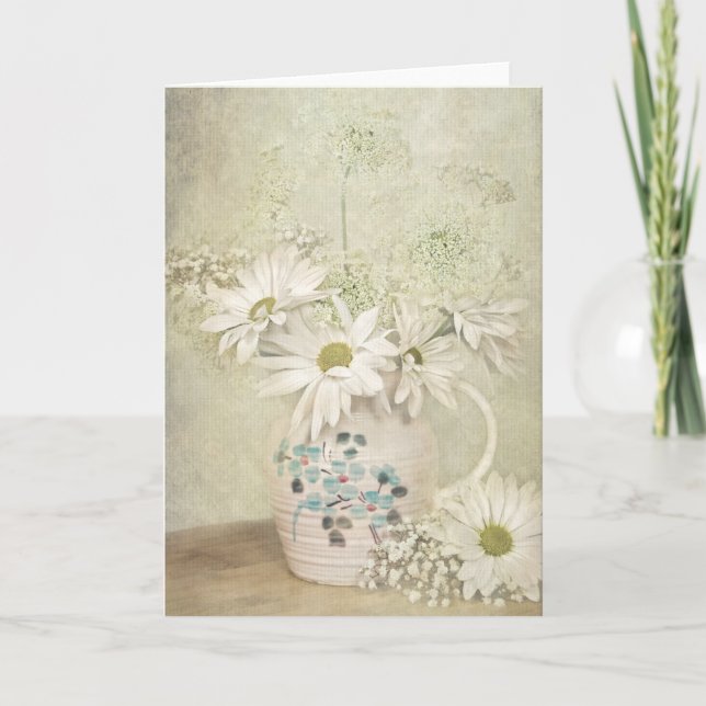 vintage daisy bouquet i pitcher kort (Framsida)