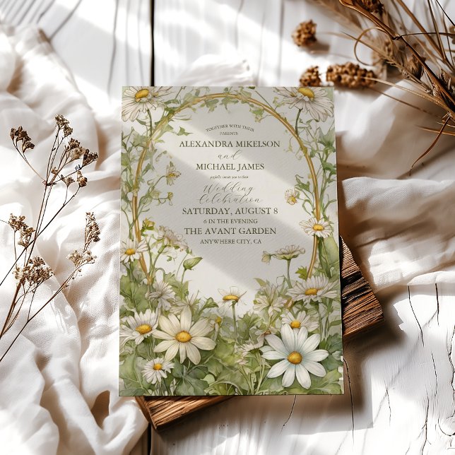 Vintage Daisy Bröllop Art nouveau Inbjudningar (Skapare uppladdad)