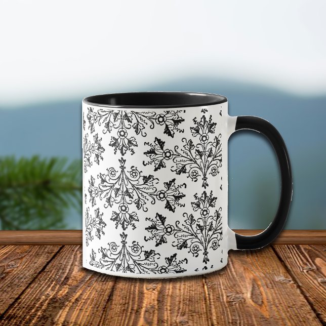 Vintage Daisy Damask Etching on White Coffee Mugg (Skapare uppladdad)