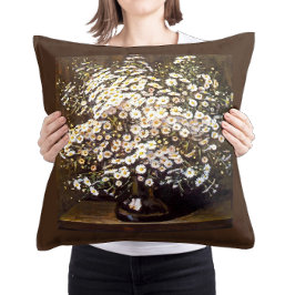 Vintage Daisy Floral Art, Earthy Brown Cottagecore Kudde