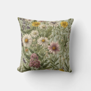 Vintage Daisy Flowers och Wildblommor Kudde