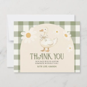 Vintage Daisy Grönt Goose Baby Shower Gingham Tack Kort