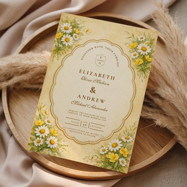 Vintage Daisy Trädgård Bröllop Inbjudningar (Skapare uppladdad)