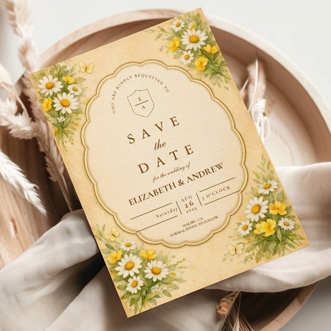 Vintage Daisy Trädgård Bröllop Spara Datumet (Skapare uppladdad)