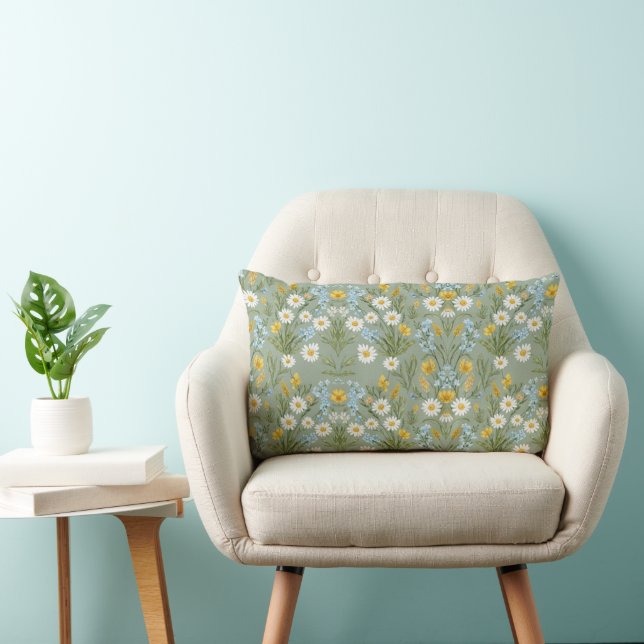 Vintage Daisy Vildblomma Damaskmönster Lumbarkudde (Stol)