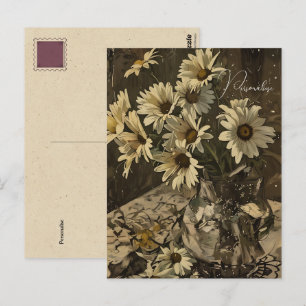 Vintage Daisy WildFlower Mönster Old Sepia Photo Vykort