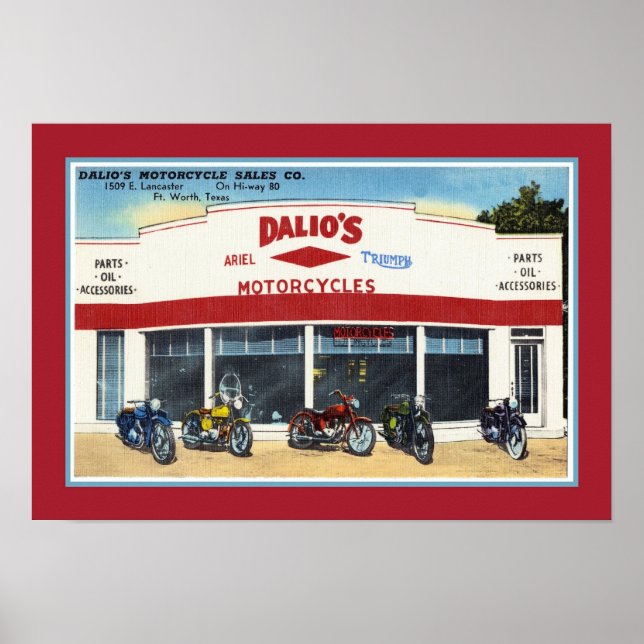 Vintage Dalios motorcyklar Fort Worth Poster (Framsidan)