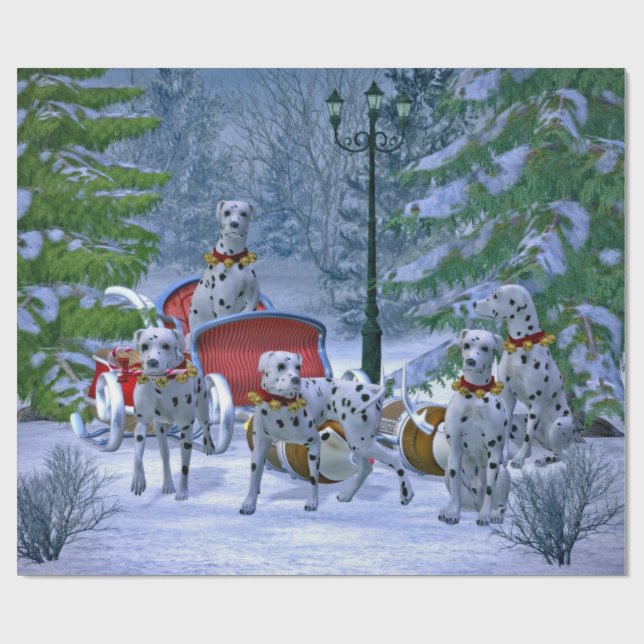 Vintage Dalmatien Sleigh Snö jul Presentpapper (Platt)