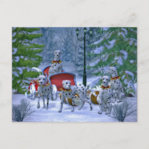 Vintage Dalmatien Sleigh Snö jul Vykort