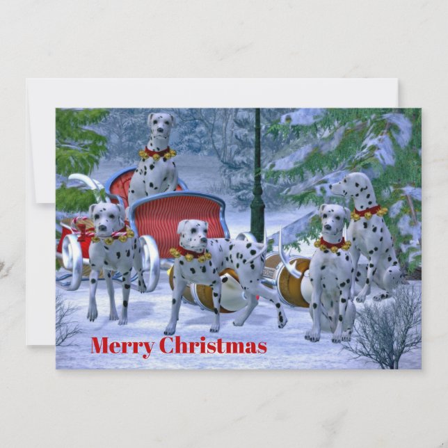 Vintage Dalmatien Sleigh Snö julklapp Julkort (Framsida)