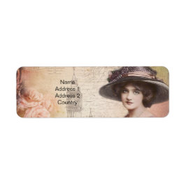 Vintage Dam-adressetikett Returadress Etikett