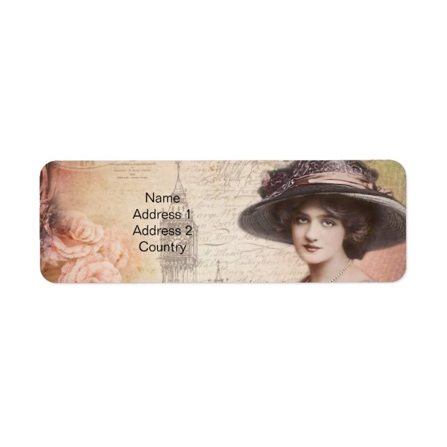 Vintage Dam-adressetikett Returadress Etikett (Framsidan)