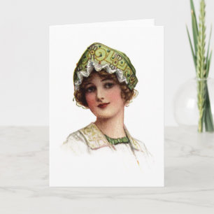 Vintage Dam Bead och Snöre Bonnet Card Kort
