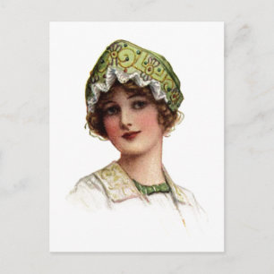 Vintage Dam Bead och Snöre Bonnet-vykort Vykort