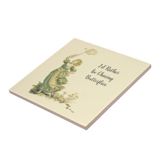 Vintage Dam Chasing Butterflies Kakelplatta