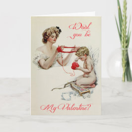 Vintage Dam + Cupid Valentine av Harrison Fisher Helgkort