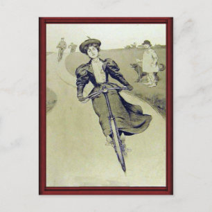 Vintage dam cyclist vykort