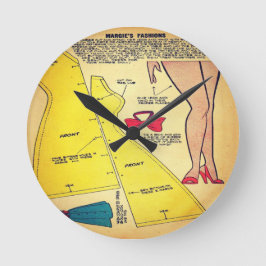 Vintage Dam Dress Mönster Wall Clock Rund Klocka