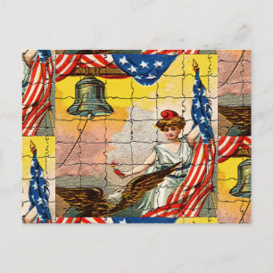 Vintage Dam, Eagle, Flagga och Liberty Bell Mosaic Vykort