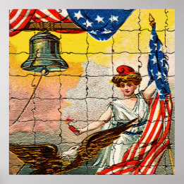 Vintage Dam, Eagle, Flagga och Liberty Bell Mosiac Poster