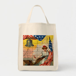 Vintage Dam, Eagle, Flagga och Liberty Bell Mosiac Tygkasse