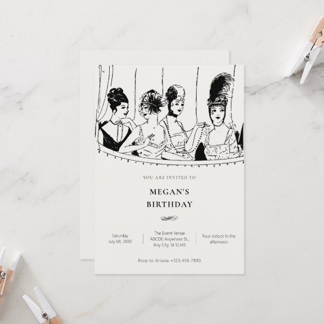 Vintage dam elegant födelsedag inbjudningar (Fram/Back In Situ)