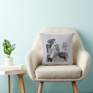 Vintage Dam Embroidery Lavender Grått Dekorativ ku Kudde