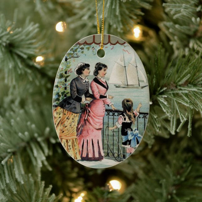 Vintage Dam, flicka, segling Frakt Julgransprydnad Keramik (Träd)