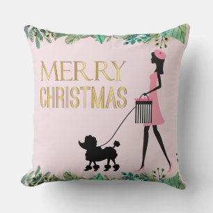 Vintage Dam går svart pudel God jul Kudde