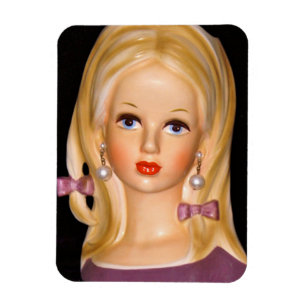 Vintage Dam Head Tonåring Girl Lila Bows 1960-tale Magnet