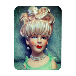 Vintage Dam Head Vas Big Bouffant Hair Pearls Magnet