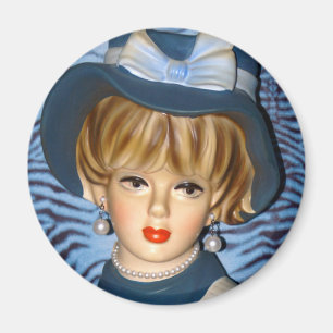 Vintage Dam Head Vas Blue Bucket Hat 1960-talet Magnet