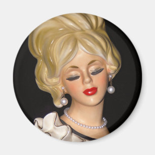 Vintage Dam Head Vas Chic Big Hair Ruffles Magnet