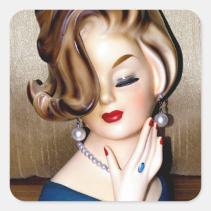 Vintage Dam Head Vas Flip Hairdo Ring Fyrkantigt Klistermärke