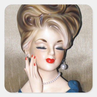 Vintage Dam Head Vas Model Glamous 1960-tal Fyrkantigt Klistermärke