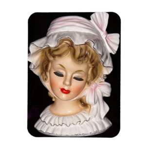 Vintage Dam Head Vas Rosa Ruffled Bonnet Magnet