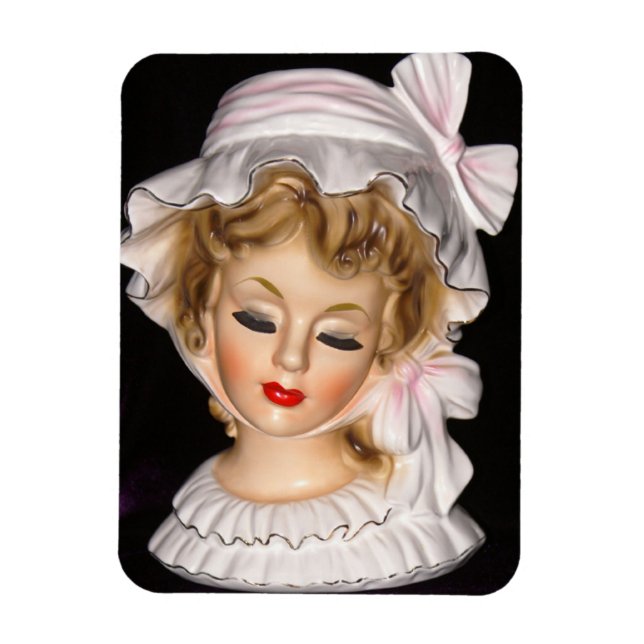 Vintage Dam Head Vas Rosa Ruffled Bonnet Magnet (Vertikal)