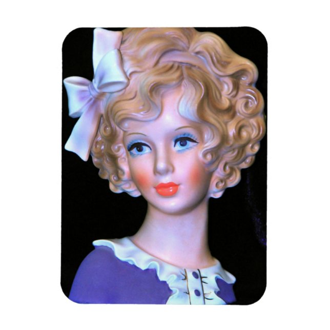 Vintage Dam Head Vas Rosa Ruffled Bonnet Magnet (Vertikal)