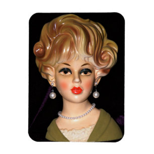 Vintage Dam Head Vas Sultry Ögon Big Hair 1960-tal Magnet