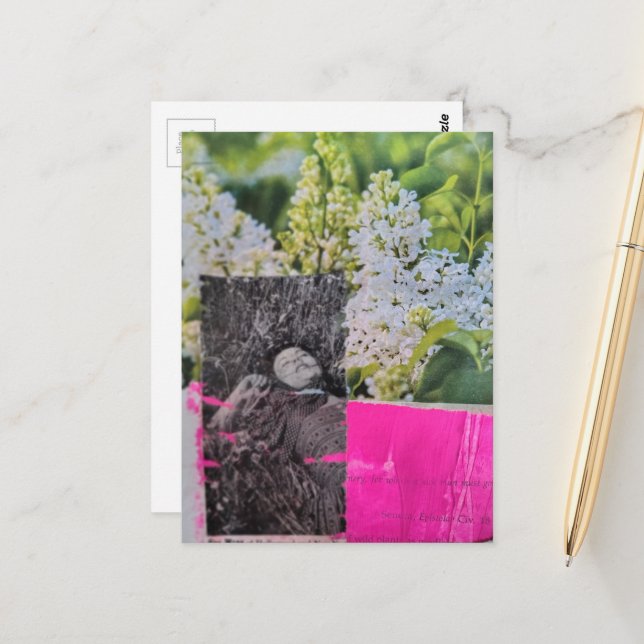 Vintage dam i blommor Collage Vykort (Fram/Back In Situ)