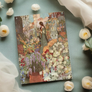 Vintage Dam i Garden Valentines day Hälsning Kort