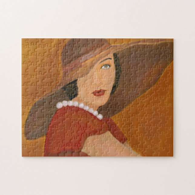 Vintage Dam i Hat Pussel (Horisontell)