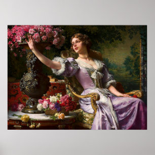 Vintage Dam i Rosa Lilac Dress och Röd ros Poster