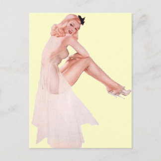 Vintage Dam i Rosa Pin Up Girl Vykort