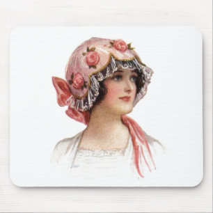 Vintage Dam i Silke Flowered Bonnet Musmatta