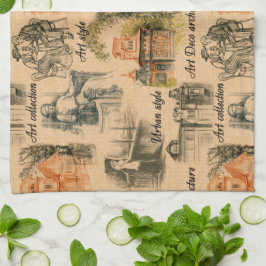 Vintage Dam i Teckning i stadsblyerten Kökshandduk