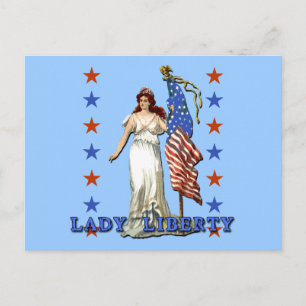 Vintage Dam Liberty med Amerikanska Flagga Vykort