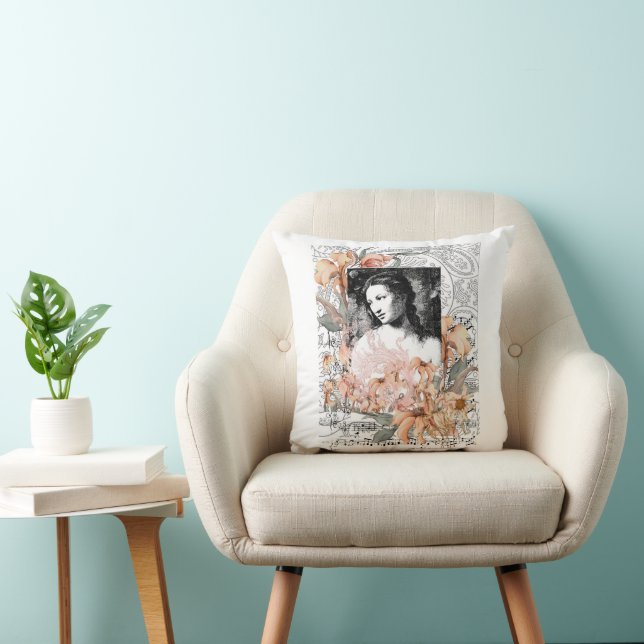 Vintage Dam med blommor Kudde (Stol)